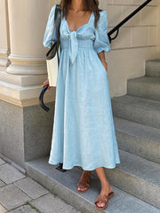 Vibemartini Linen Cotton Front Tie Midi Dress