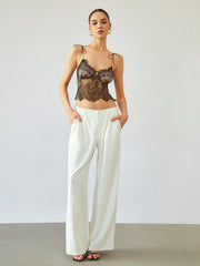 Vibemartini Sheer Tie Shoulder Floral Lace Cami Crop Top