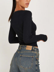 Vibemartini Lace Trim Long Sleeve Crop Top