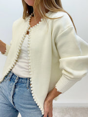 Vibemartini Pearl Trim Ripped Hem Cardigan