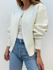 Vibemartini Pearl Trim Ripped Hem Cardigan