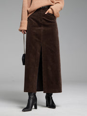 Vibemartini Pockets Corduroy Slit Maxi Skirt