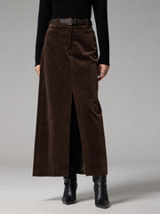 Vibemartini Pockets Corduroy Slit Maxi Skirt