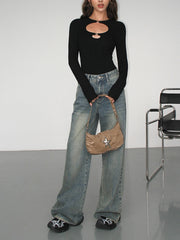 Vibemartini Double Keyholes Long Sleeve Top