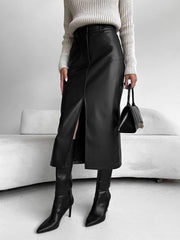 Vibemartini Faux Leather Slit Midi Skirt