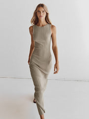 Vibemartini Ribbed Sleeveless Knit Long Dress