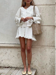 Vibemartini Pure Cotton Ruffle Decor Shorts Set