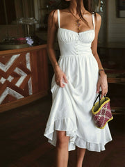Vibemartini Ruffle Hem Cami Plain Midi Dress