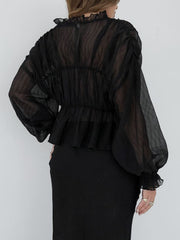 Vibemartini Sheer Chiffon Ruffle Detail Blouse