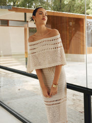 Vibemartini Hollow Out Off-Shoulder Maxi Dress With A Shawl