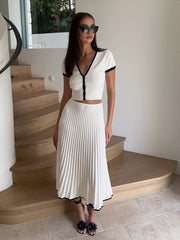 Vibemartini Minimalism Contrast Trim Sweater Skirt Set