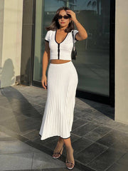 Vibemartini Minimalism Contrast Trim Sweater Skirt Set