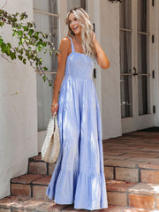 Vibemartini Pinstripe Shirred Backless Long Cami Dress