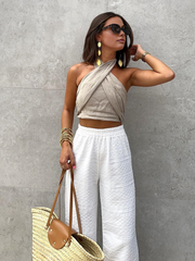 Vibemartini Cotton & Line Crisscross Halter Tank Top