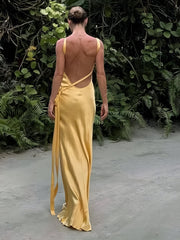Vibemartini Semi-Sheer Satin Asymmetrical One Shoulder Long Dress