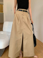 Vibemartini Oversized Cotton Split Maxi Skirt Without Belt