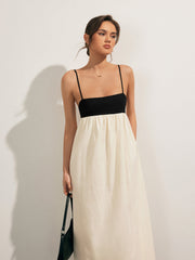 Vibemartini Open Back Contrast Pocket Long Dress