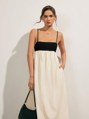 Vibemartini Open Back Contrast Pocket Long Dress