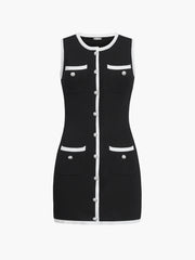 Vibemartini Multi Pocket Button Sleeveless Short Sweater Dress