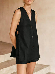 Vibemartini V-neck Sleeveless Vest with High-waisted Shorts Set