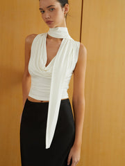 Vibemartini Solid Twist Front Sleeveless T-Shirt