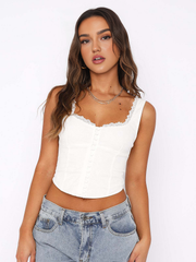 Vibemartini Lace Trim Button Up Strappy Top