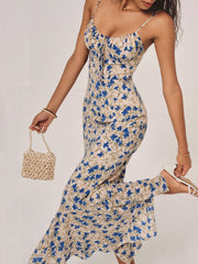 Vibemartini Floral Print Knotted Irregular Hem Long Dress