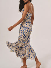 Vibemartini Floral Print Knotted Irregular Hem Long Dress