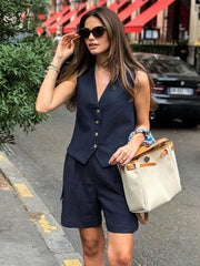 Vibemartini Pure Cotton Casual Tailored Pockets Shorts Set