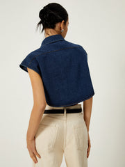 Vibemartini Denim Pockets Turn Down Collar Vest