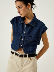 Vibemartini Denim Pockets Turn Down Collar Vest