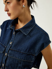 Vibemartini Denim Pockets Turn Down Collar Vest
