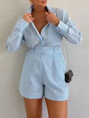 Vibemartini Long Sleeve Loose Shorts Set