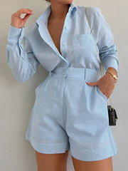 Vibemartini Long Sleeve Loose Shorts Set