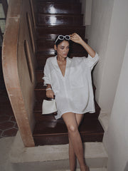 Vibemartini Linen Pockets Semi-Sheer Long Sleeve Dress