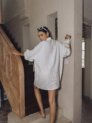 Vibemartini Linen Pockets Semi-Sheer Long Sleeve Dress