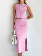 Vibemartini Split Pockets Sleeveless Skirt Set