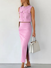 Vibemartini Split Pockets Sleeveless Skirt Set