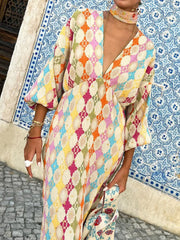 Vibemartini Jacquard Print V-Neck Dress