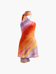 Vibemartini Semi-Sheer Halter Backless Tie Dye Short Dress