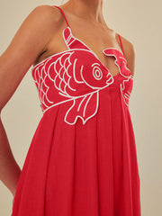 Vibemartini Embroidered Fish Semi-Sheer Cami Dress