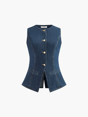 Vibemartini Denim Peplum Vest With Shorts Set