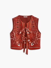 Vibemartini Paisley Printed Tie Front Vest