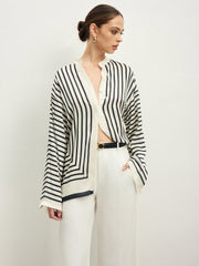 Vibemartini Satin Striped Button Cozy Blouse
