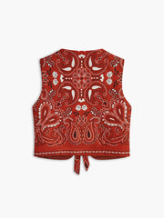 Vibemartini Paisley Printed Tie Front Vest