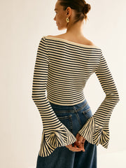 Vibemartini Striped Ruffle-Sleeve Knit Top