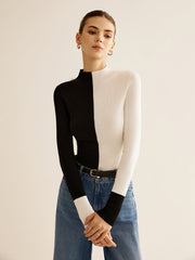 Vibemartini Wool-Blend Two Tone Skinny Knit Top