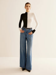 Vibemartini Wool-Blend Two Tone Skinny Knit Top