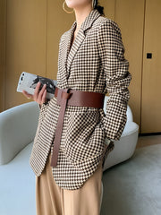 Vibemartini Houndstooth Split Blazer With Belt