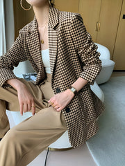Vibemartini Houndstooth Split Blazer With Belt